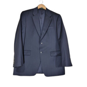 Lauren Ralph Lauren Men's Navy Wool Pinstripe Two Button Blazer Suit Jacket- 41R